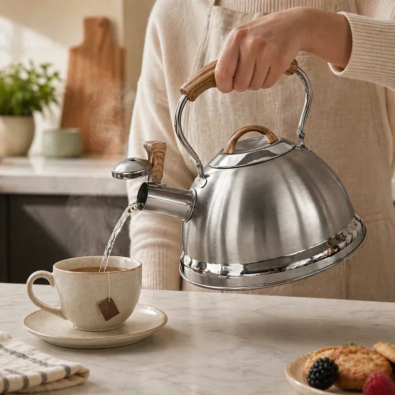 Whistling Kettle 2.8L – Stainless Steel Foldable Handle Camping/Home