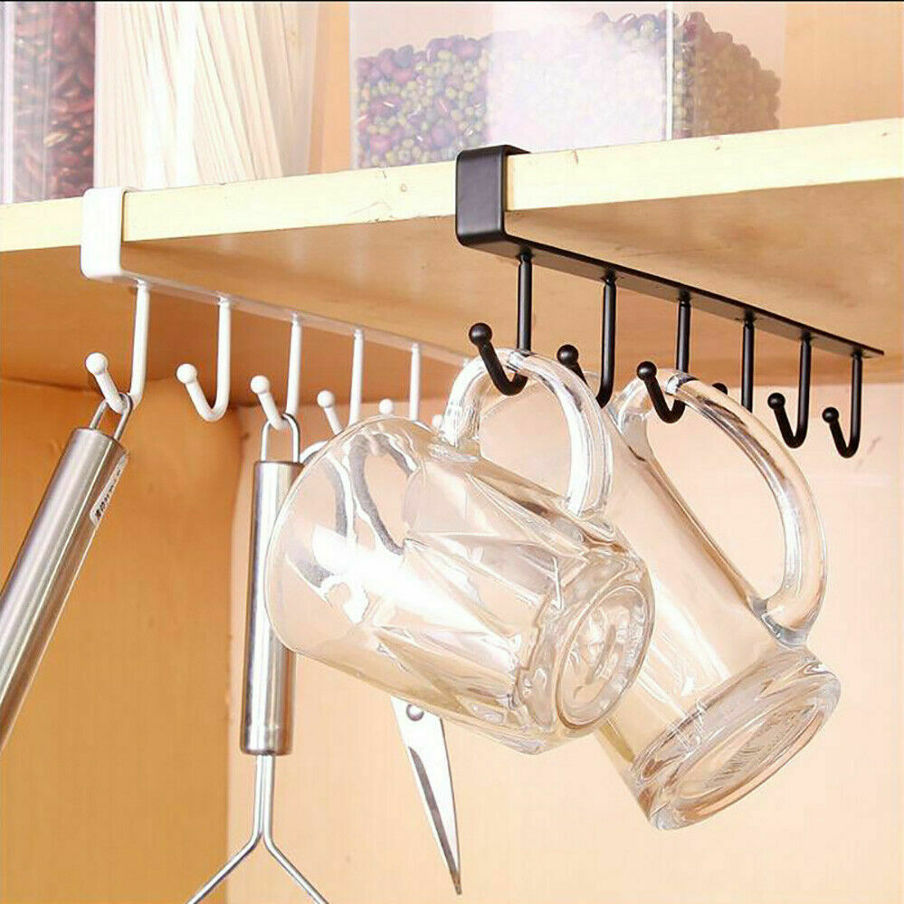 Under Cabinet Hanger 6 Hooks Black