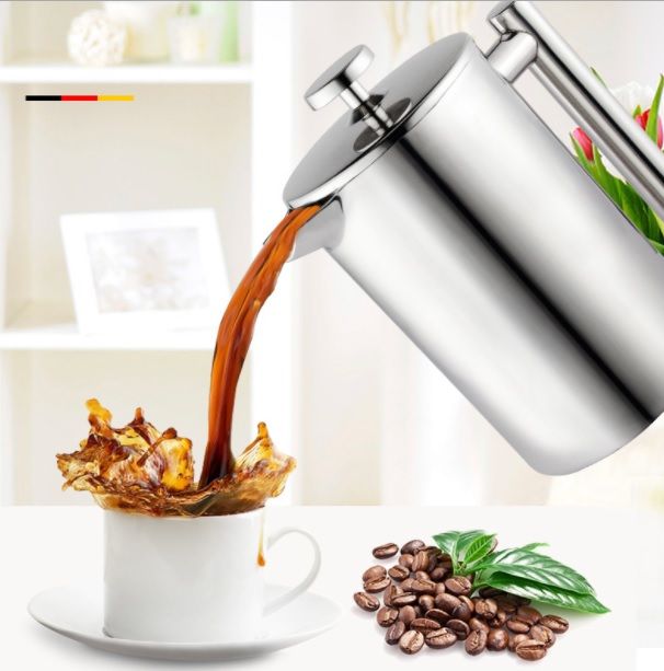 French Press Coffee Maker 1000ml in Stainless Steel with Silver Finish
