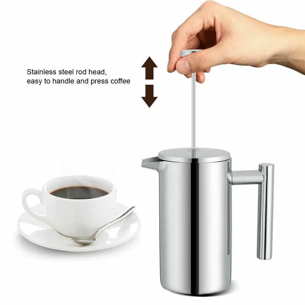 French Press Coffee Maker 1000ml in Stainless Steel with Silver Finish