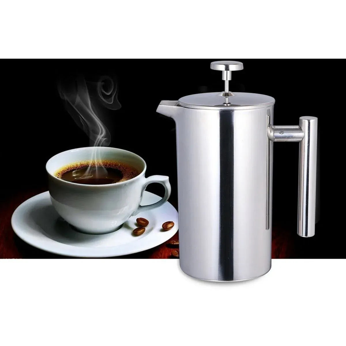 French Press Coffee Maker 1000ml in Stainless Steel with Silver Finish
