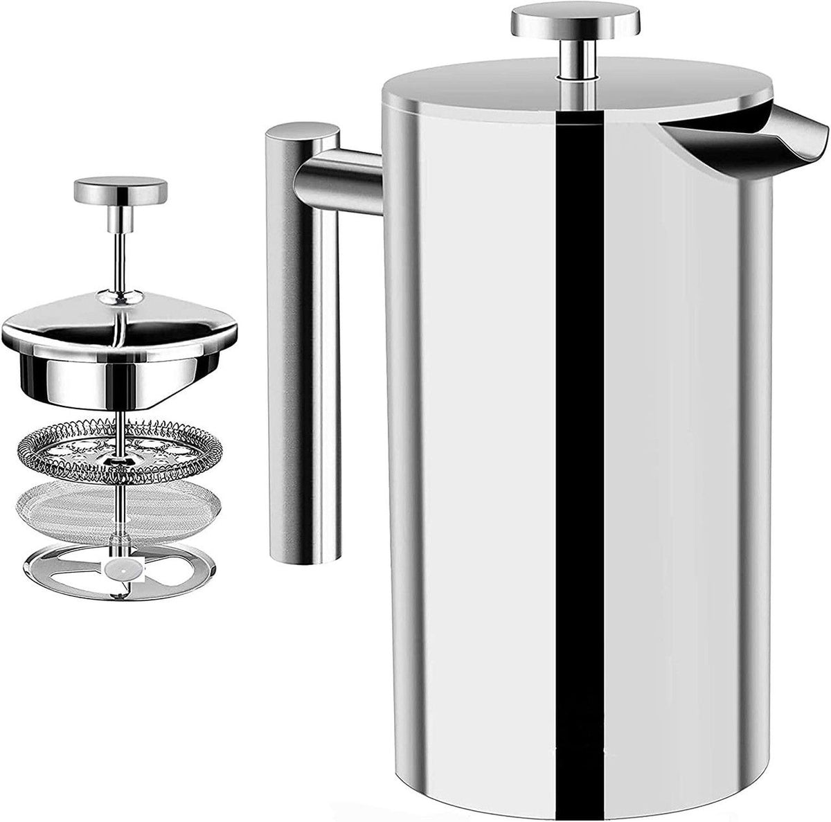 French Press Coffee Maker 1000ml in Stainless Steel with Silver Finish