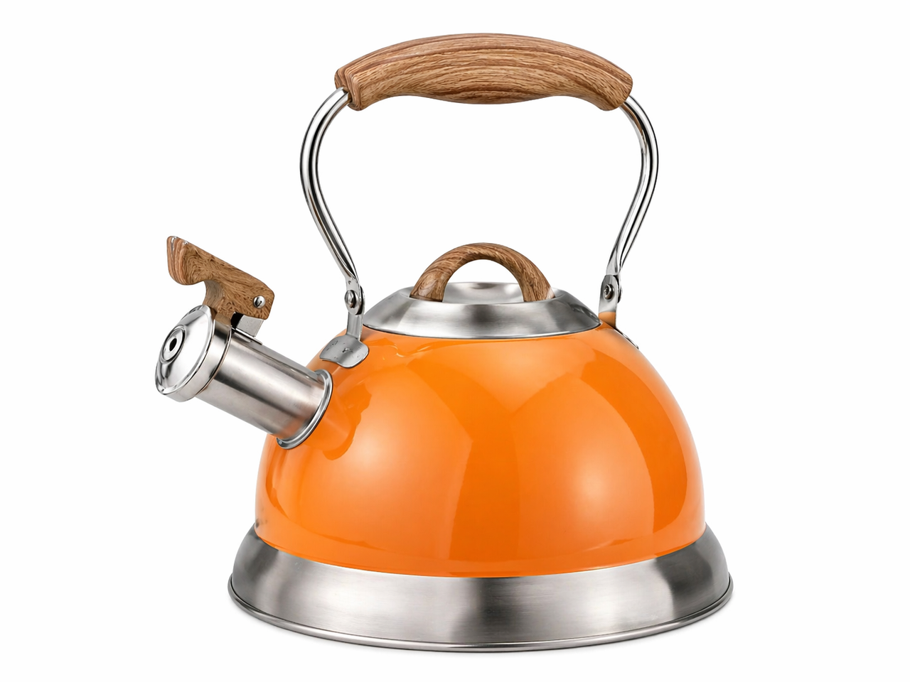 2.8L Whistling Kettle Stainless Steel Foldable Handle Orange