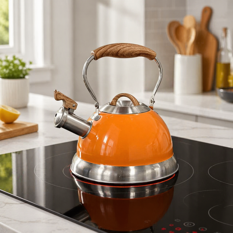 2.8L Whistling Kettle Stainless Steel Foldable Handle Orange