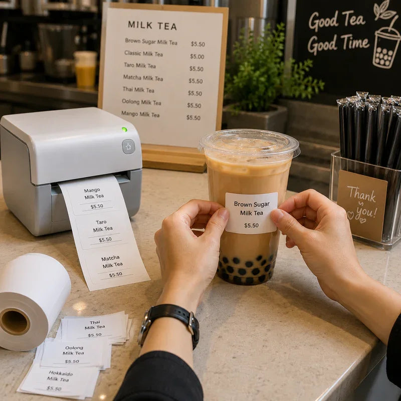 6 Rolls Linerless Printing Label Paper 80 mm × 52 m for Takeaway Shop Restaurant