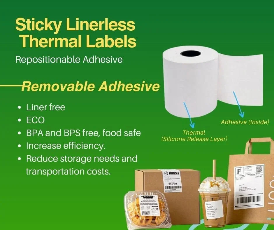 6 Rolls Linerless Printing Label Paper 80 mm × 52 m for Takeaway Shop Restaurant