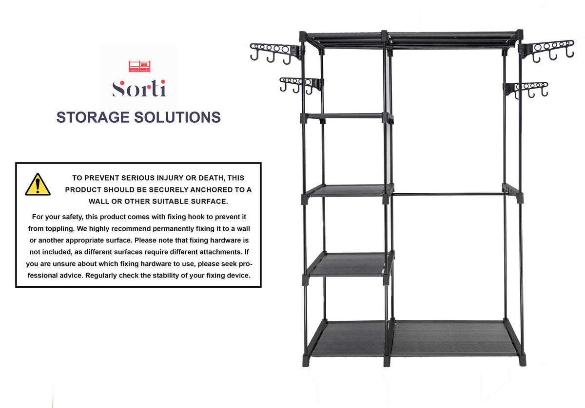 Sorti Freestanding Clothes Rack 116cm Metal Wardrobe 2 Hanging Rods 80kg Load