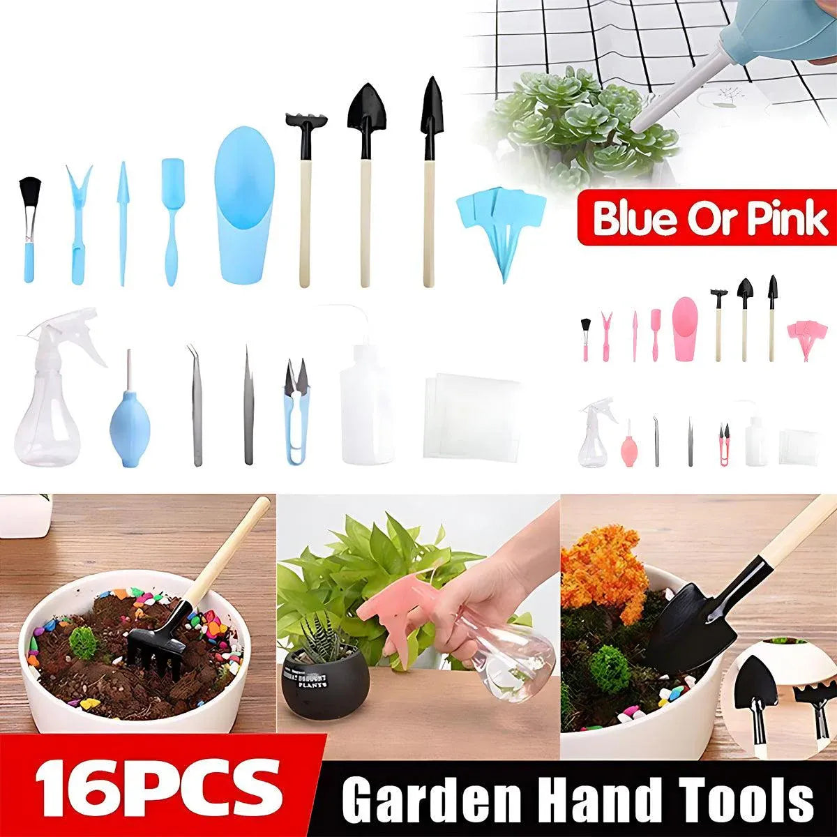 16X Mini Garden Hand Tools Transplanting Succulent Plant Gardening Tool Rake Set - Blue