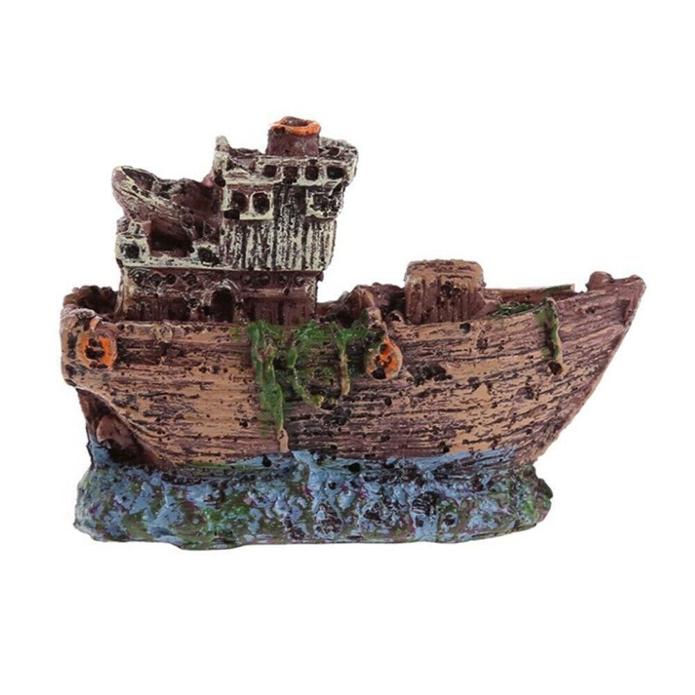 Aquarium Mini Pirate Boat Ornament Resin Fish Tank Decoration Shipwreck, 8cm