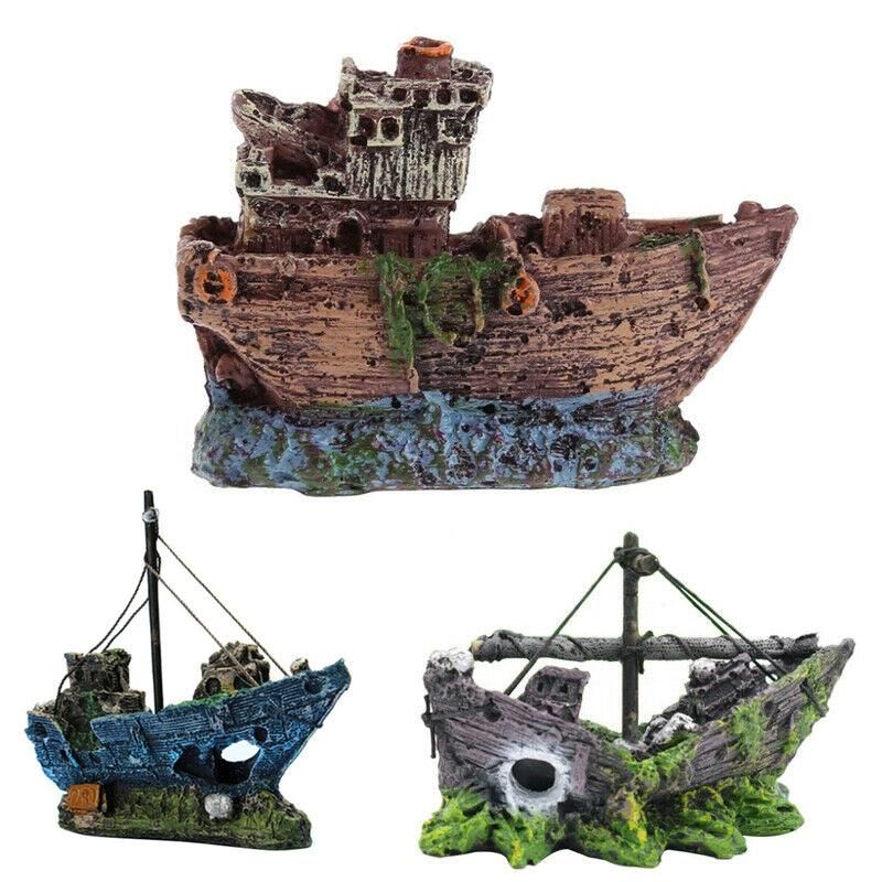 Aquarium Fish Tank Boat Ornament Pirate Ships Resin Landscape Underwater Decor - A080 Ship