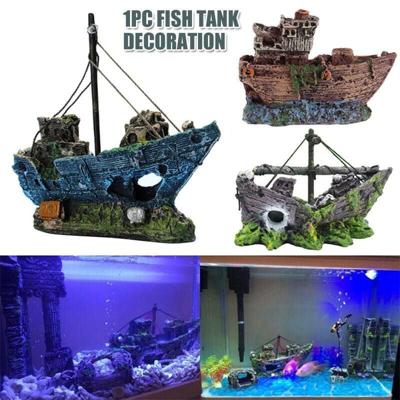 Aquarium Fish Tank Boat Ornament Pirate Ships Resin Landscape Underwater Decor - Cruciform Ship