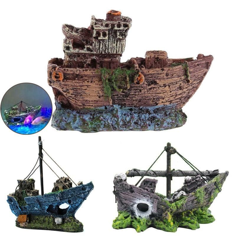 Aquarium Fish Tank Boat Ornament Pirate Ships Resin Landscape Underwater Decor - Cruciform Ship