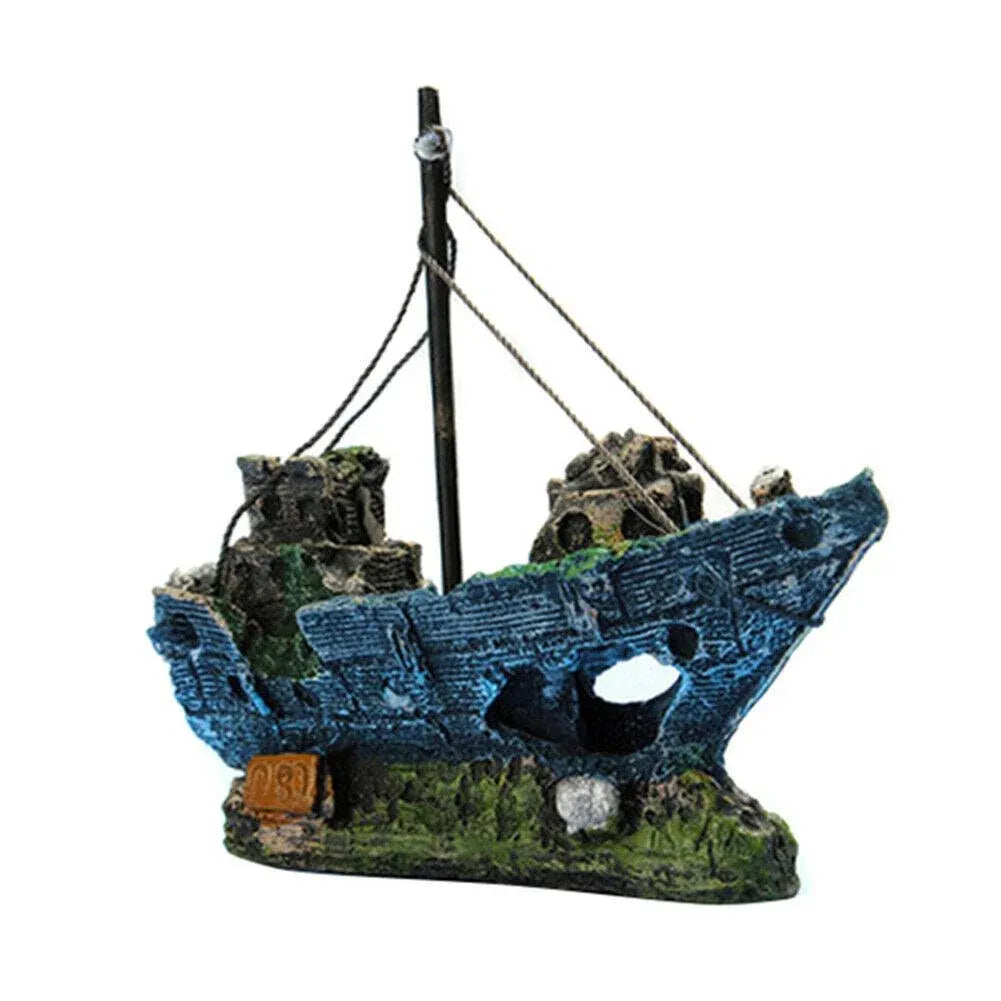 Aquarium Fish Tank Boat Ornament Pirate Ships Resin Landscape Underwater Decor - Cruciform Ship