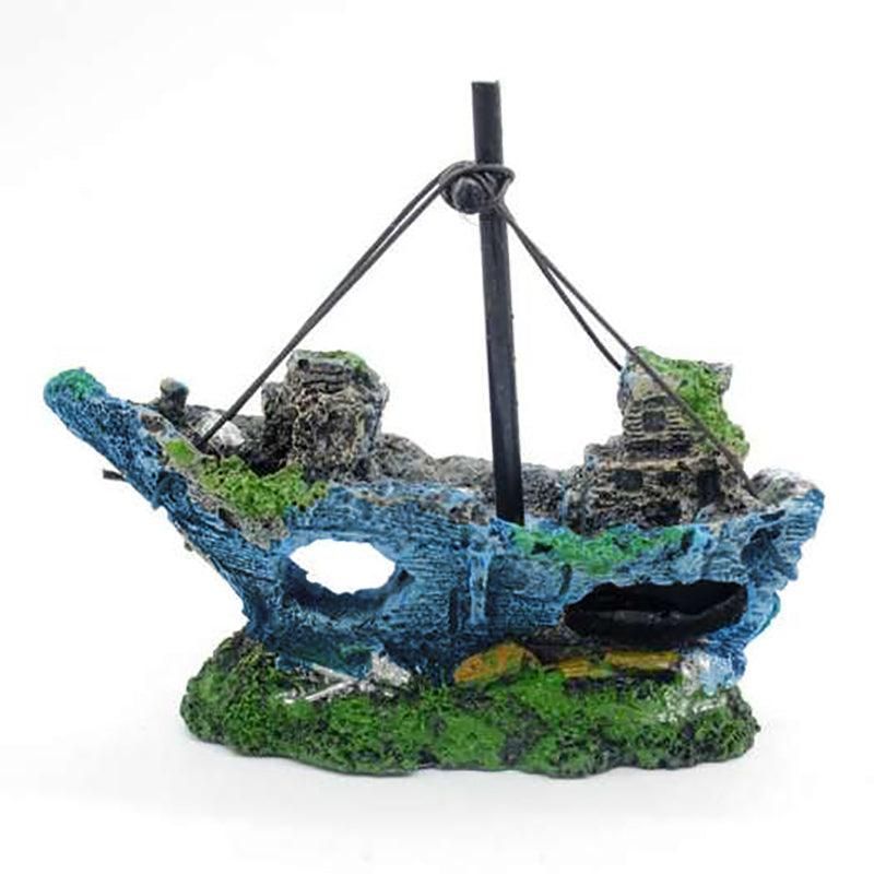 Aquarium Fish Tank Boat Ornament Pirate Ships Resin Landscape Underwater Decor - Cruciform Ship