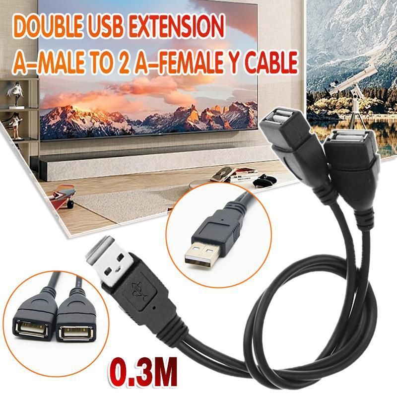 USB 2.0 Y Splitter Cable 1 Male to 2 Female Dual USB Extension Adapter 30cm