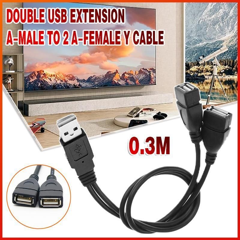 USB 2.0 Y Splitter Cable 1 Male to 2 Female Dual USB Extension Adapter 30cm