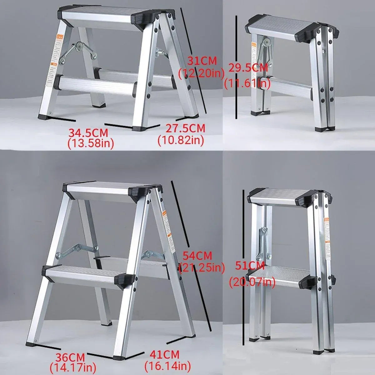 Portable Aluminium 1-3 Step Folding Ladder Anti-Slip Frame Stool for Home Use - 2 Step Folding Ladder