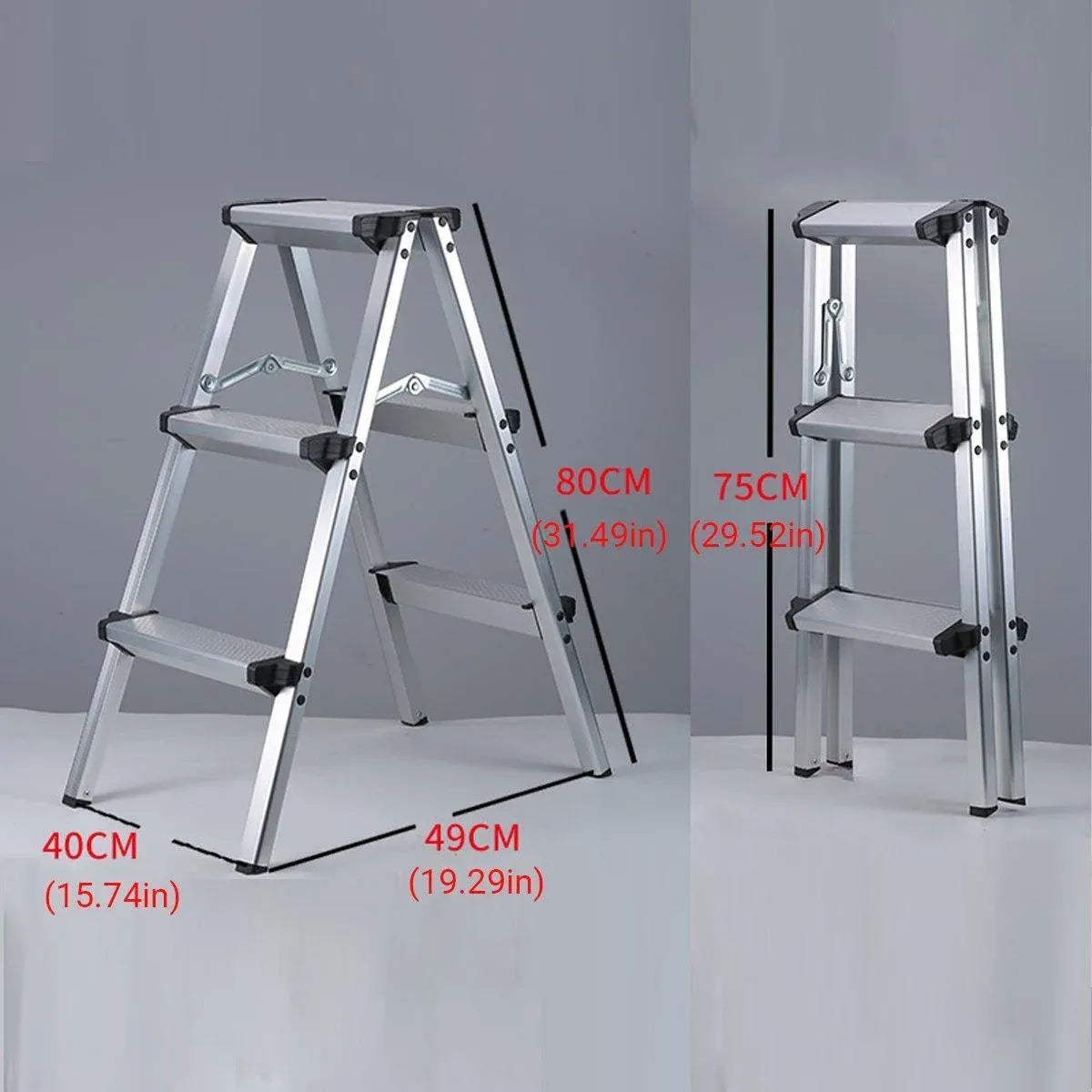 Portable Aluminium 1-3 Step Folding Ladder Anti-Slip Frame Stool for Home Use - 2 Step Folding Ladder