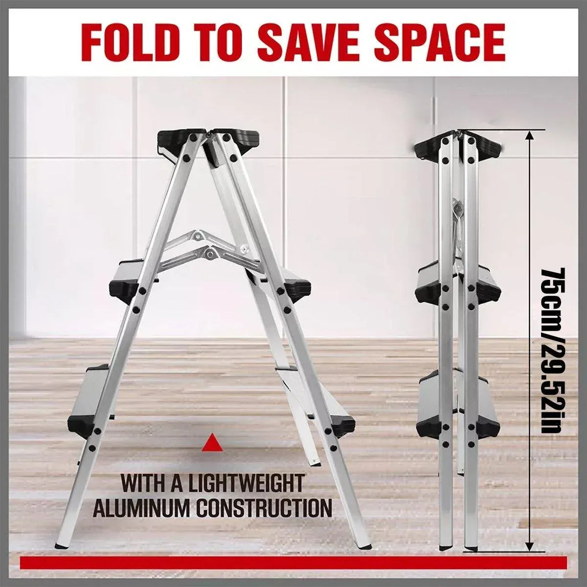 Portable Aluminium 1-3 Step Folding Ladder Anti-Slip Frame Stool for Home Use - 2 Step Folding Ladder