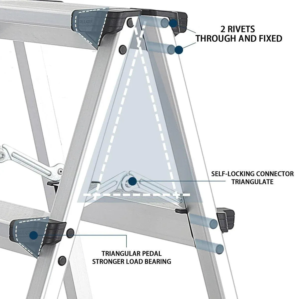 Portable Aluminium 1-3 Step Folding Ladder Anti-Slip Frame Stool for Home Use - 2 Step Folding Ladder