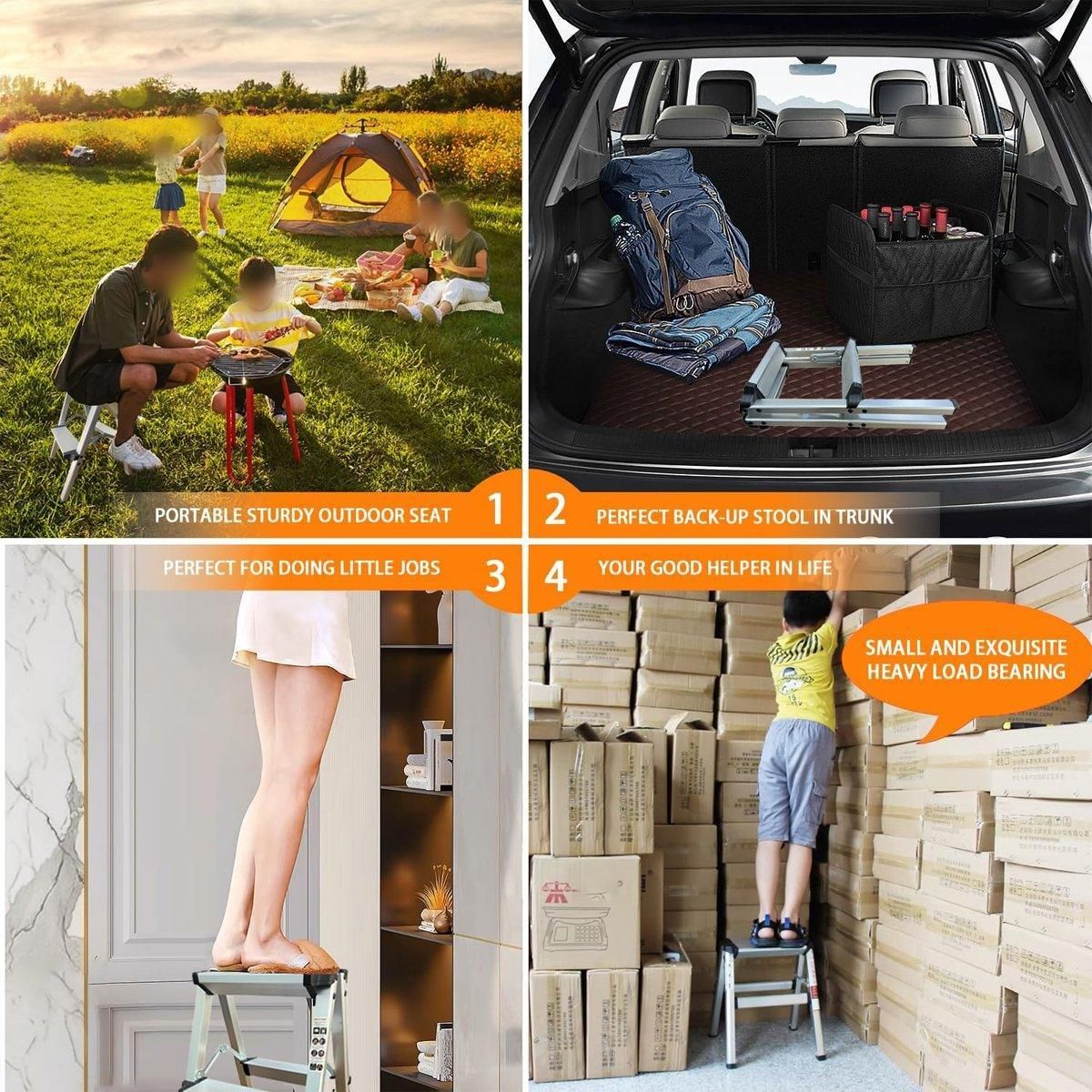 Portable Aluminium 1-3 Step Folding Ladder Anti-Slip Frame Stool for Home Use - 2 Step Folding Ladder