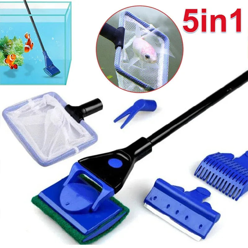 5 in1 Water Aquarium Cleaning Tool Fish Tank Gravel Vacuum Glass Cleaner Brush