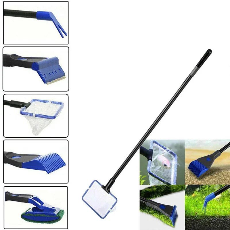 5 in1 Water Aquarium Cleaning Tool Fish Tank Gravel Vacuum Glass Cleaner Brush