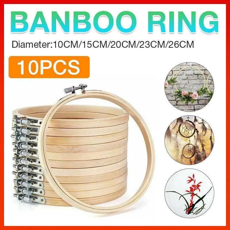 10PCS Bamboo Embroidery Hoops for Sewing Cross-Stitch & Wedding Crafts - 15CM