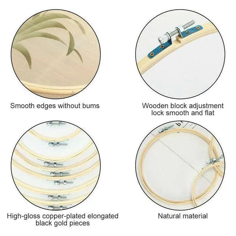 10PCS Bamboo Embroidery Hoops for Sewing Cross-Stitch & Wedding Crafts - 15CM