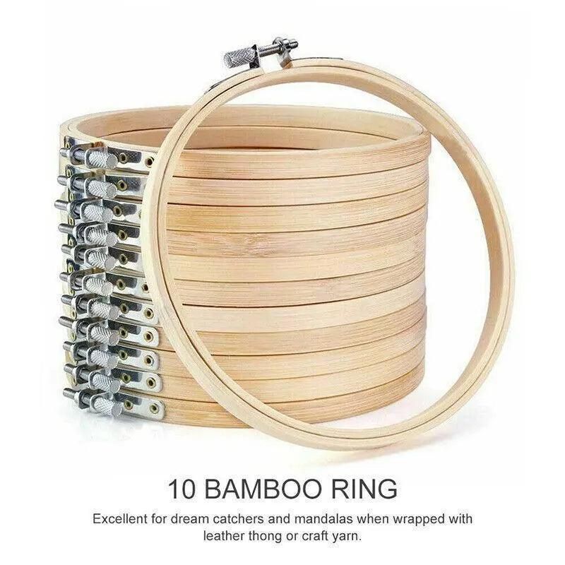 10PCS Bamboo Embroidery Hoops for Sewing Cross-Stitch & Wedding Crafts - 15CM