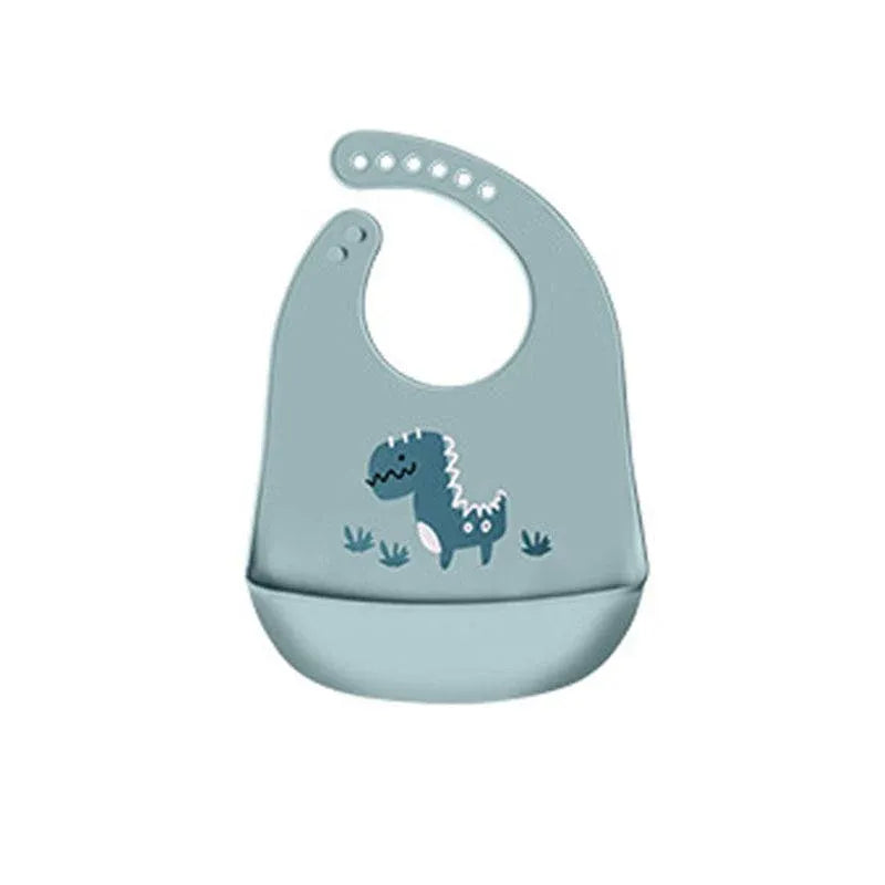 Silicone Waterproof Feeding Bib Apron with Pouch Easy to Clean Smock for Mealtime Use - Dinosaur