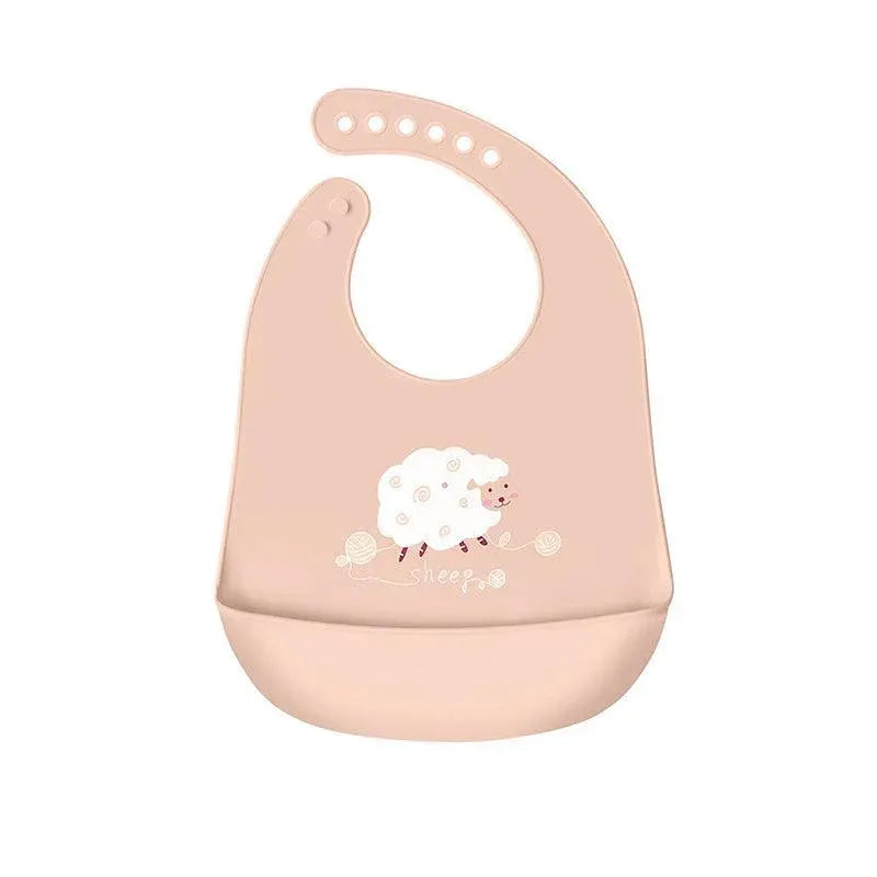Silicone Waterproof Feeding Bib Apron with Pouch Easy to Clean Smock for Mealtime Use - Sheep
