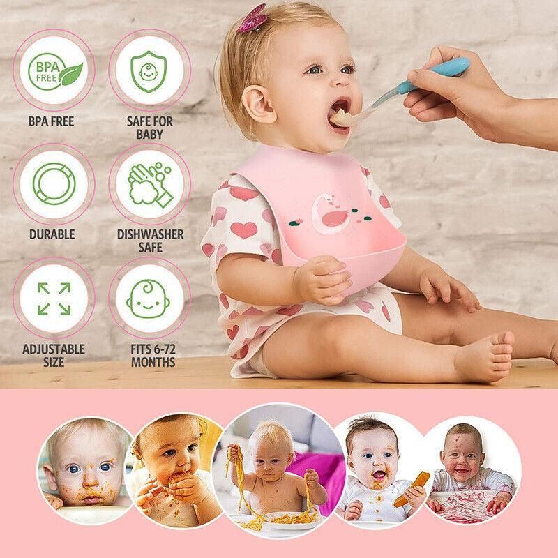 Silicone Waterproof Feeding Bib Apron with Pouch Easy to Clean Smock for Mealtime Use - Sheep