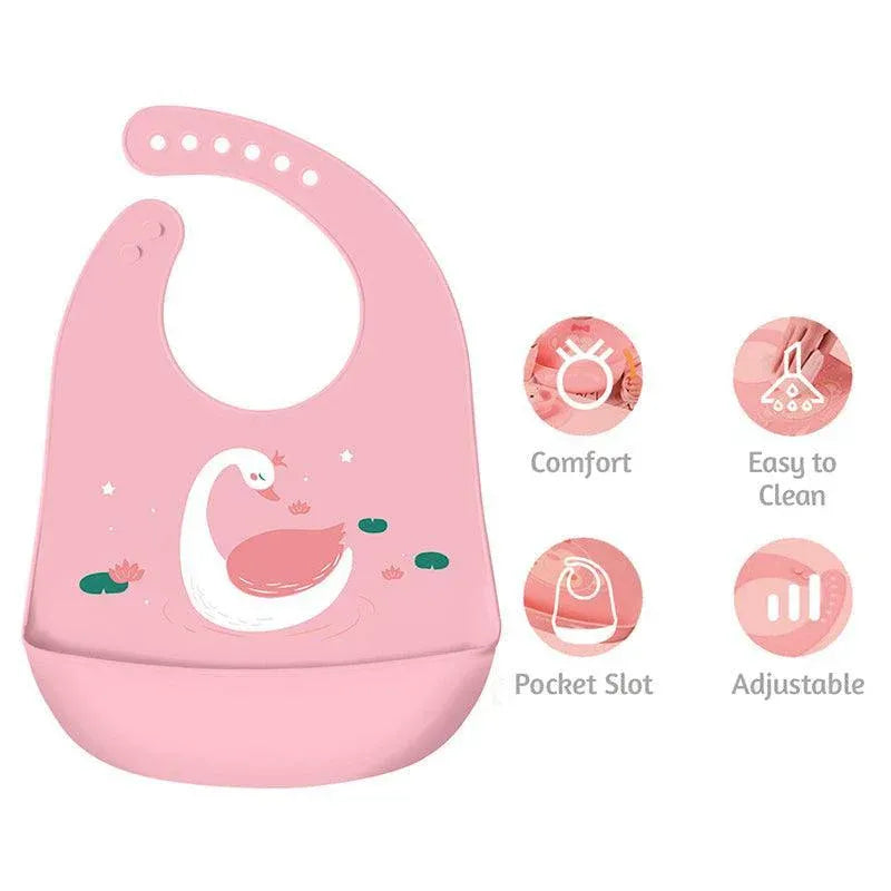 Silicone Waterproof Feeding Bib Apron with Pouch Easy to Clean Smock for Mealtime Use - Sheep