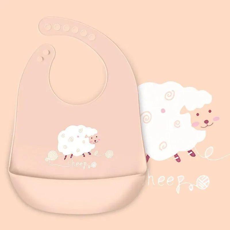 Silicone Waterproof Feeding Bib Apron with Pouch Easy to Clean Smock for Mealtime Use - Sheep