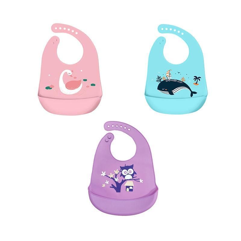 Silicone Waterproof Feeding Bib Apron with Pouch Easy to Clean Smock for Mealtime Use - Sheep