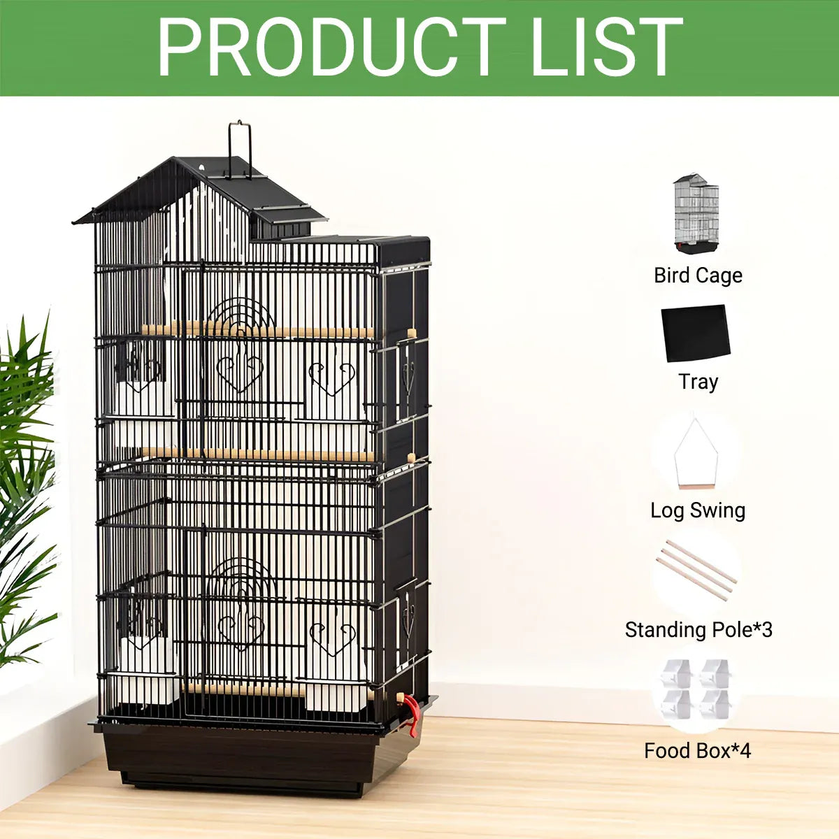 Parrot Cage Large Size Bird Cage Luxury Villa Style Metal Aviary for Pet Indoor