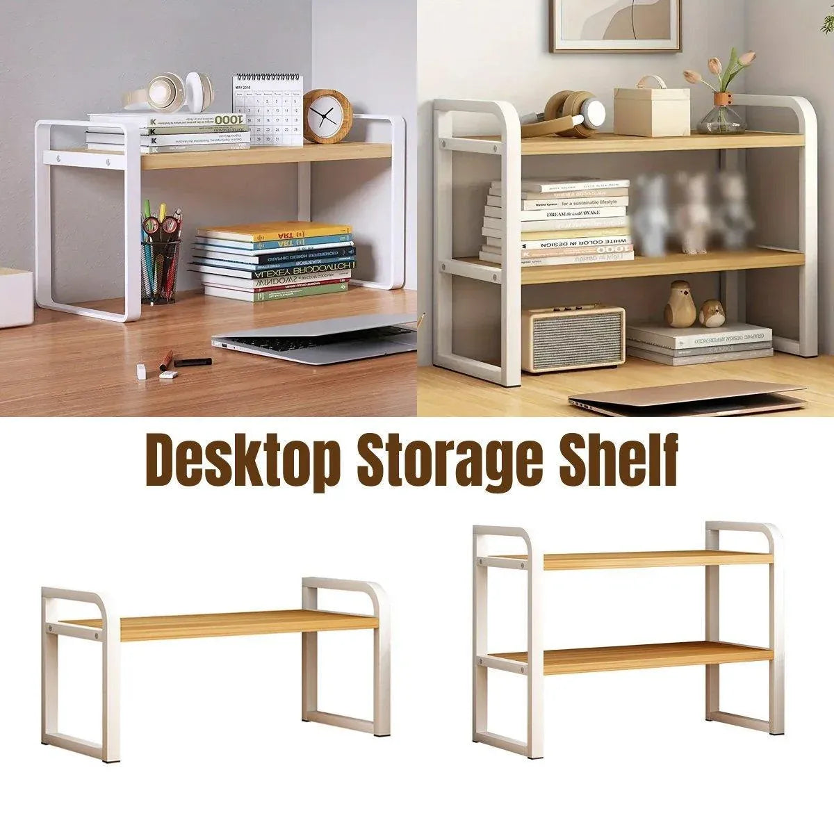 Adjustable Height Multi-Layer Desktop Bookshelf Home Office Floor Organizer Rack - 1 Shelf