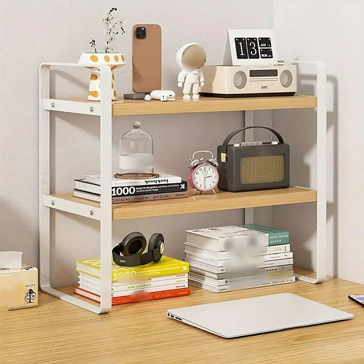Adjustable Height Multi-Layer Desktop Bookshelf Home Office Floor Organizer Rack - 1 Shelf