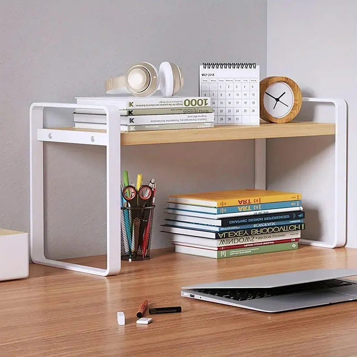 Adjustable Height Multi-Layer Desktop Bookshelf Home Office Floor Organizer Rack - 1 Shelf