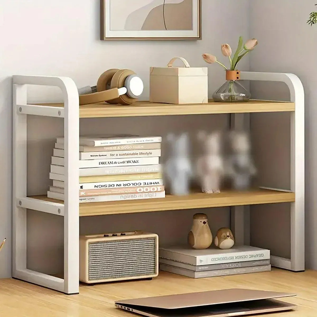 Adjustable Height Multi-Layer Desktop Bookshelf Home Office Floor Organizer Rack - 1 Shelf