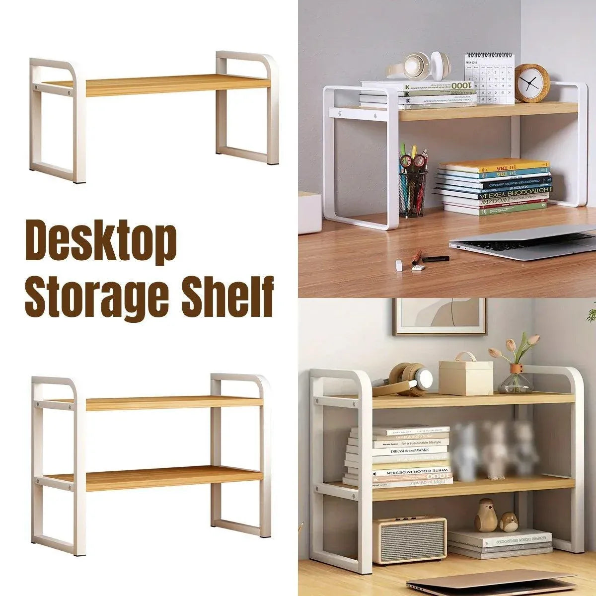Adjustable Height Multi-Layer Desktop Bookshelf Home Office Floor Organizer Rack - 1 Shelf