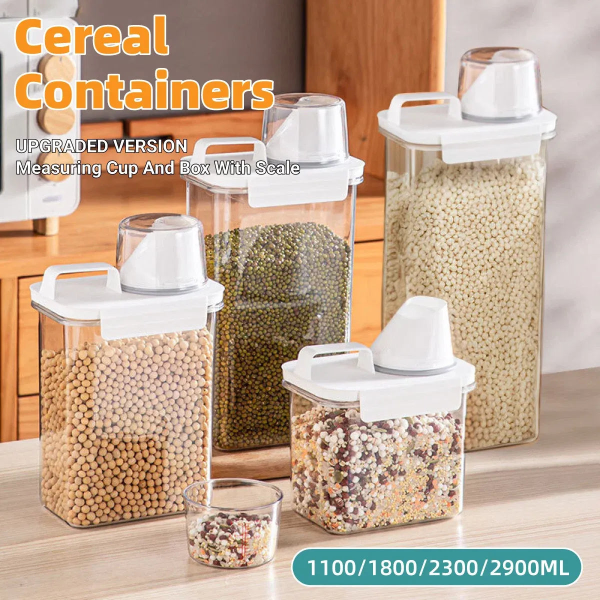 Sealed Household Grain Storage Box Transparent Rice Bucket Kitchen Storage - 1800ml