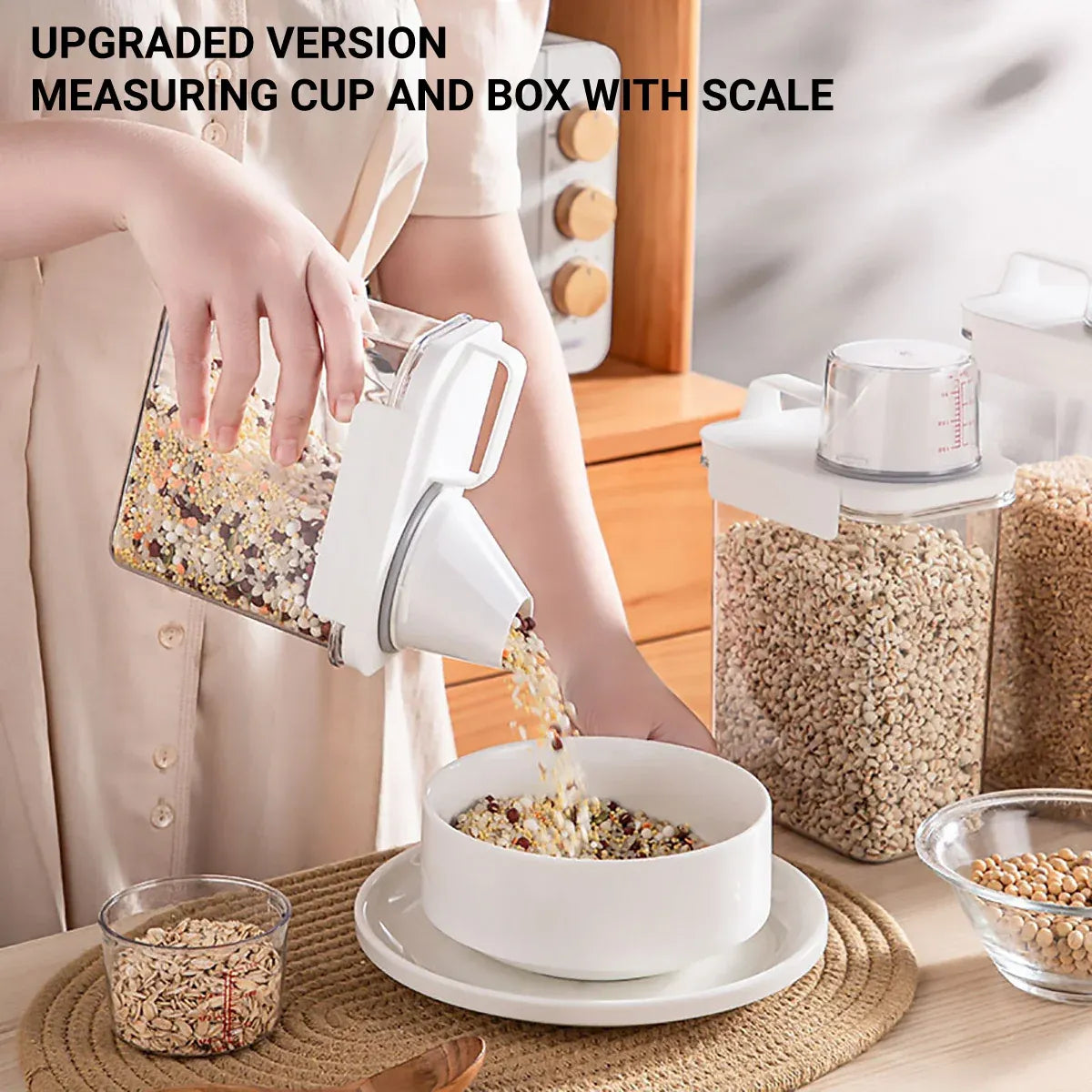 Sealed Household Grain Storage Box Transparent Rice Bucket Kitchen Storage - 1800ml