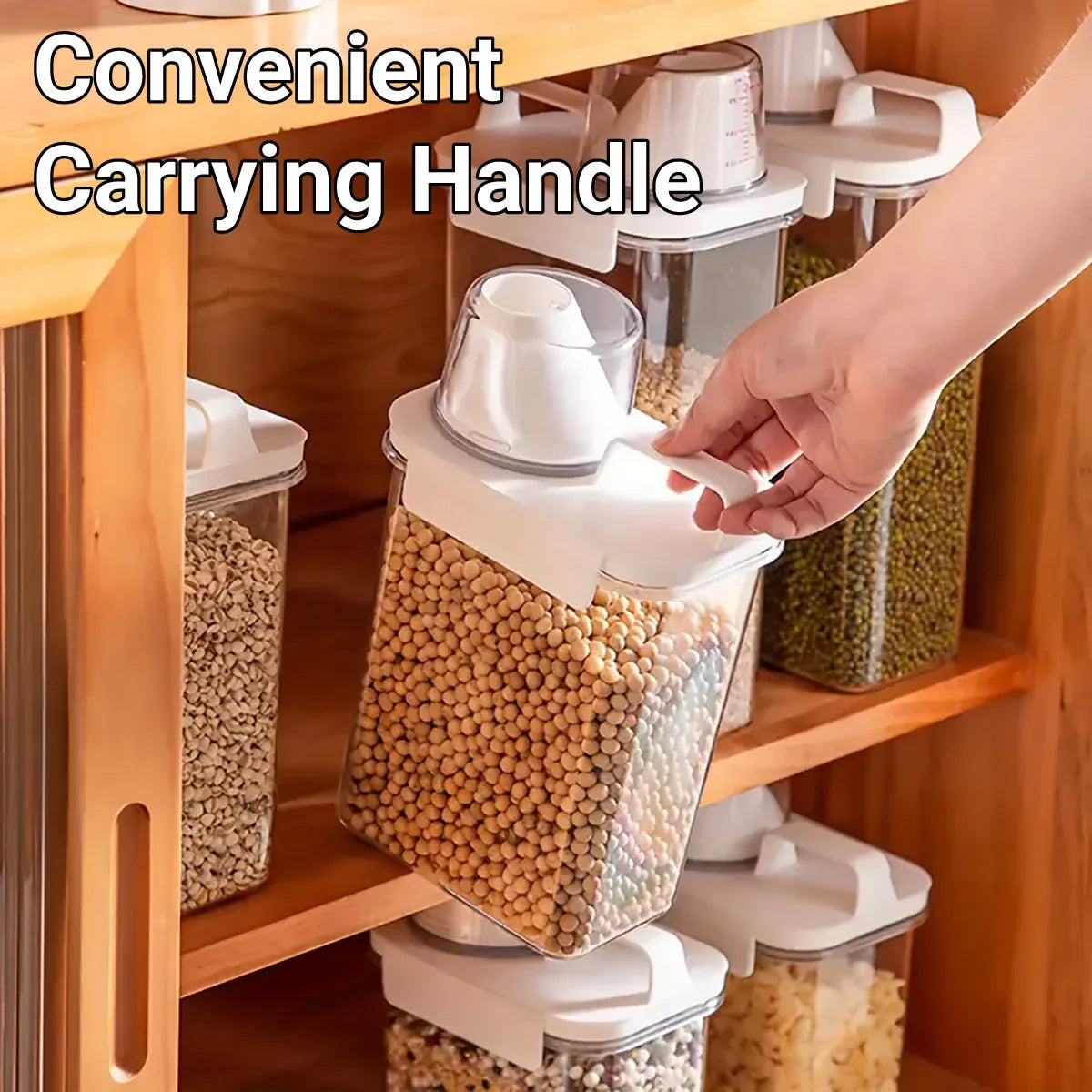 Sealed Household Grain Storage Box Transparent Rice Bucket Kitchen Storage - 1800ml