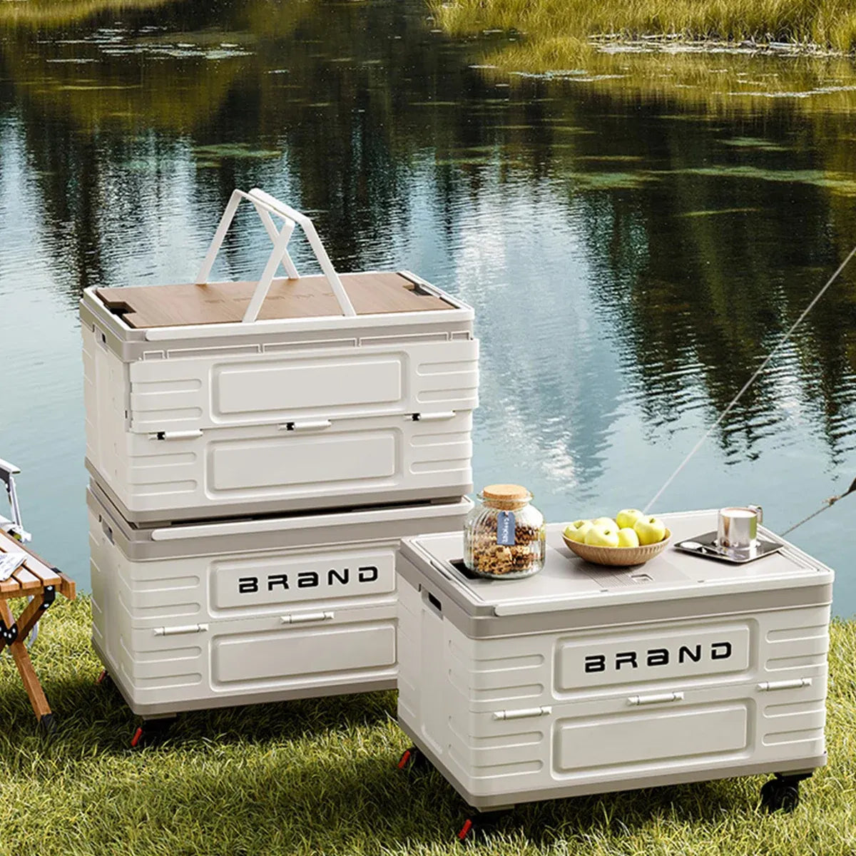 Camping Foldable Storage Box Latch or Wooden Lid Car Boot Tent Outdoor Organiser - latch switch cover