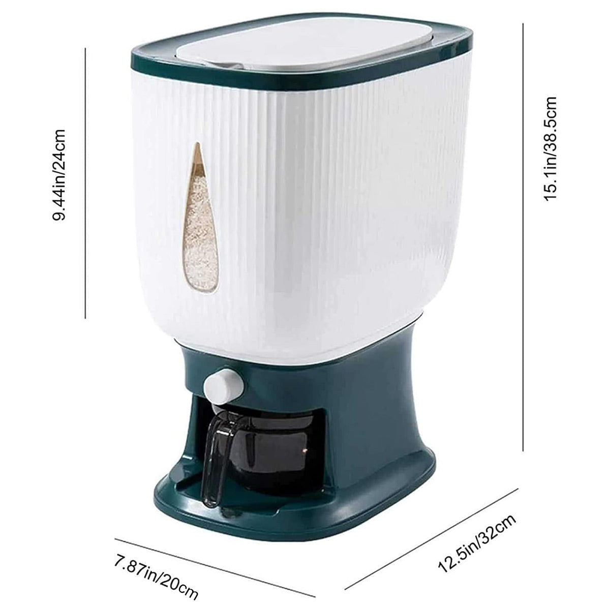 10kg Rice Storage Bucket Household Metering Rice Container Large Capacity - Green