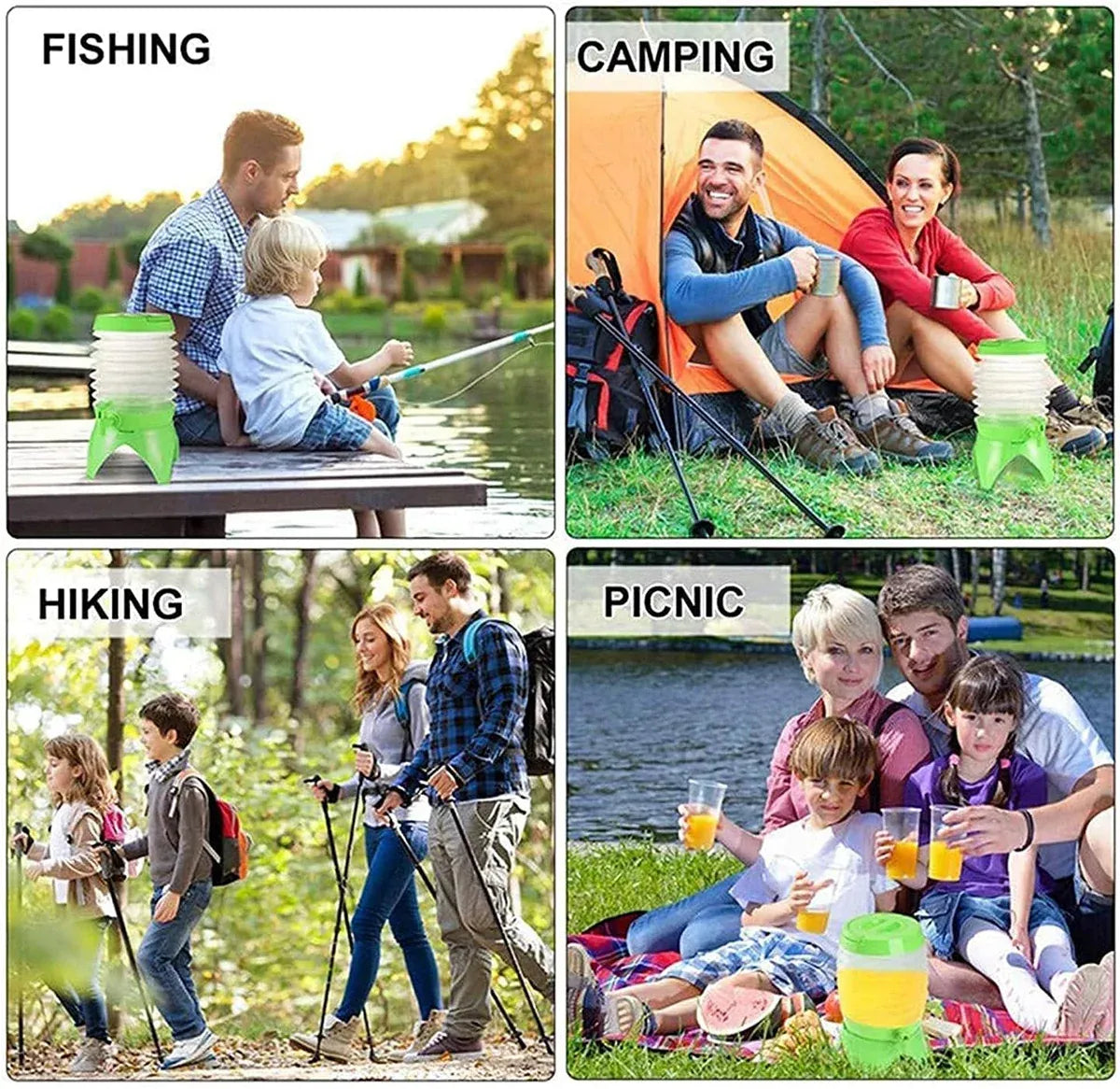 5.5L Outdoor Water Container Camping Folding Water Beer Juice Travel Bucket Use - Green