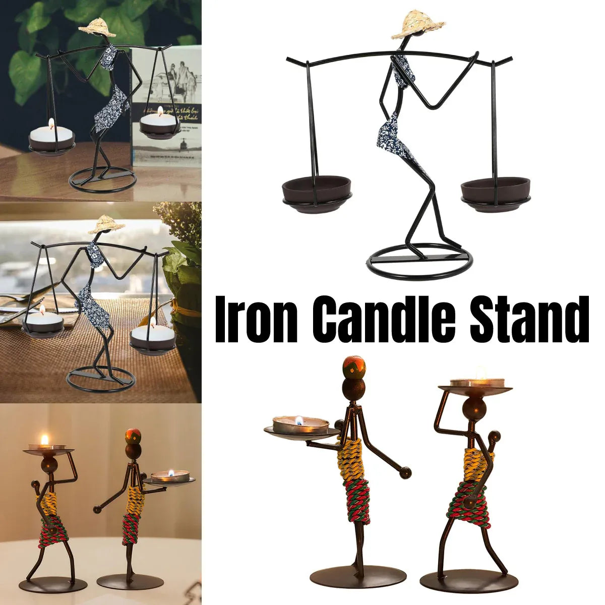 Candle Holder Stand Metal Candlestick Restaurant Table Centrepiece Display Decor - Serving Tray Set