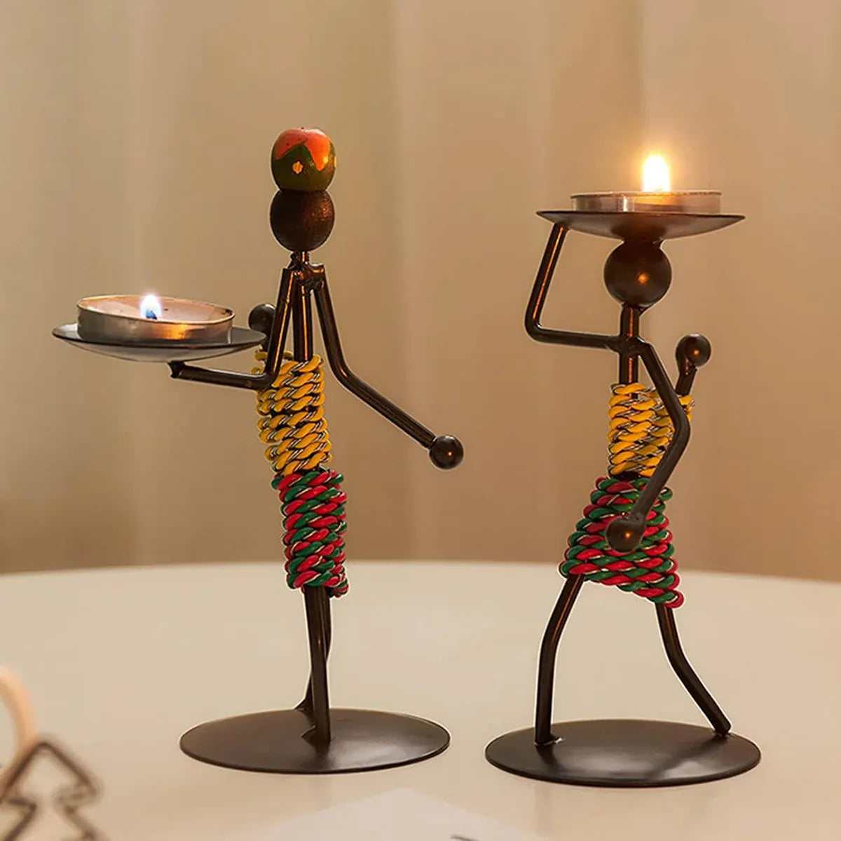 Candle Holder Stand Metal Candlestick Restaurant Table Centrepiece Display Decor - Serving Tray Set